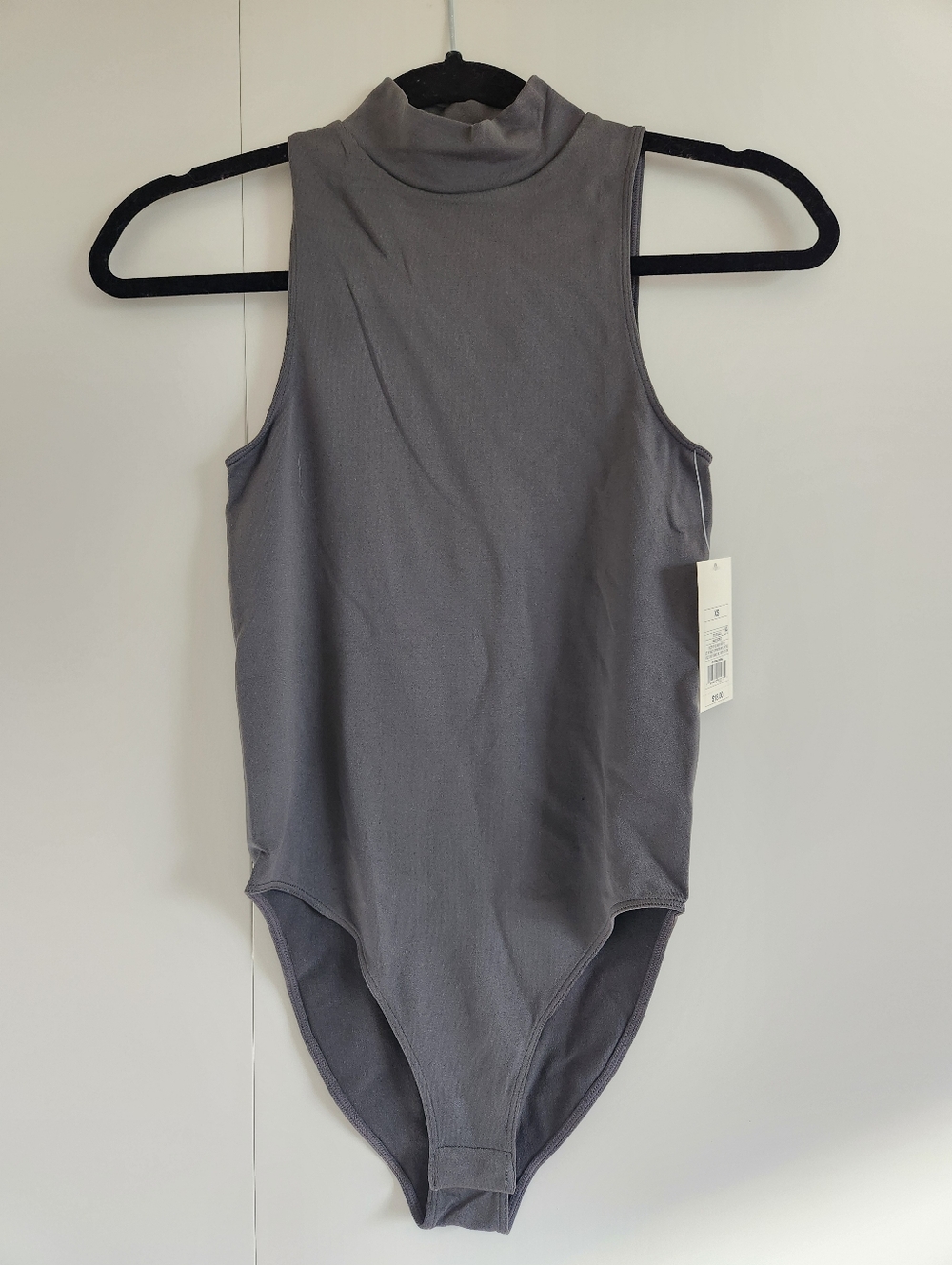 Gray Charcoal Sleeveless Mock Neck Turtleneck Bodysuit XS Minimal Stretch Basic